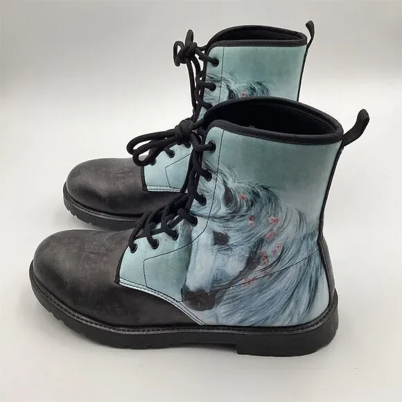 Horse Print Vegan Leather Lace-Up Boots Size 11.5 - Picture 3 of 15